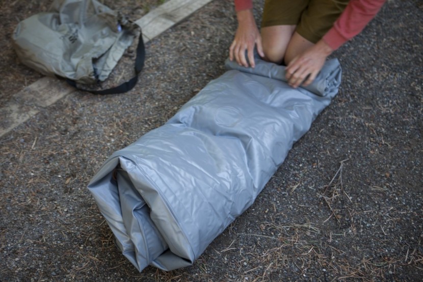 alps mountaineering rechargeable air bed - the rechargeable air bed is easy to roll up once the air has been...