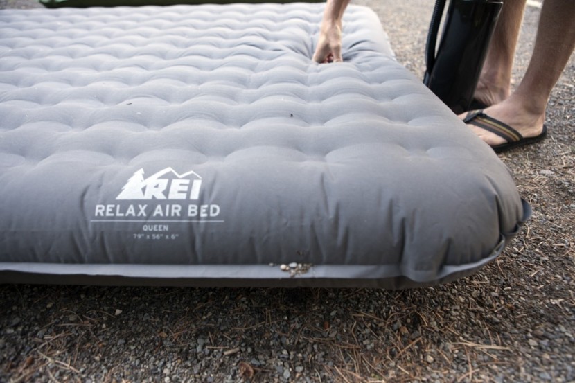 rei relax airbed - testing the firmness of this mattress. the hand pump allows one to...