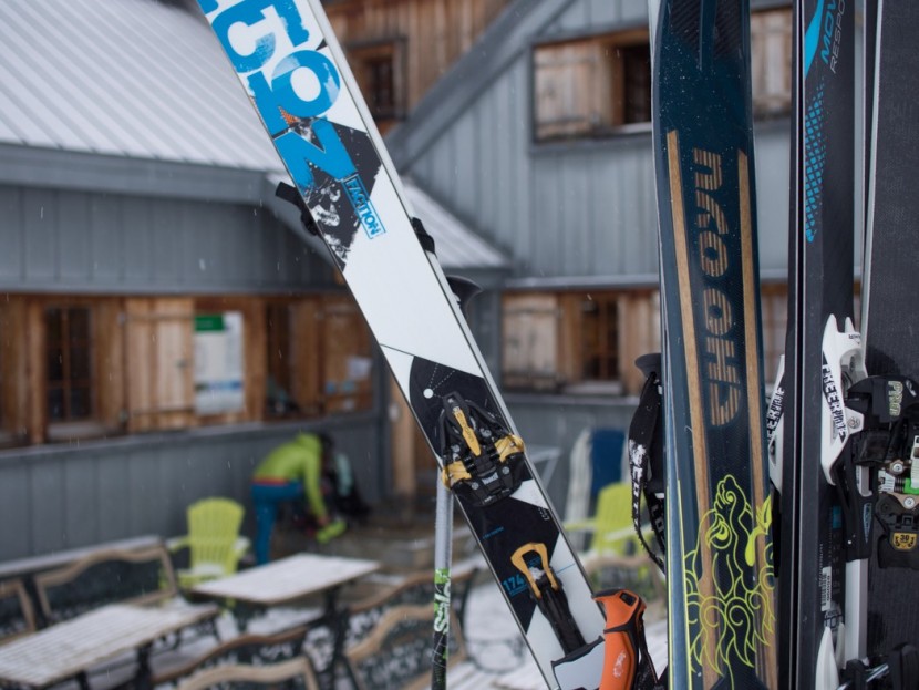 dynafit cho oyu - the cho oyu outside the prafleuri hut in the swiss alps. narrow skis...