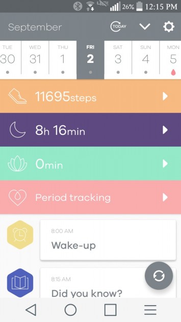 bellabeat leaf - the main "home" screen of the bellabeat app.