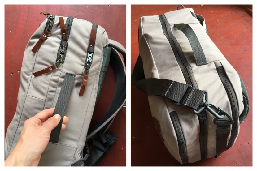 cotopaxi nazca - zipper pulls, briefcase mode, and the shoulder strap of the nazca