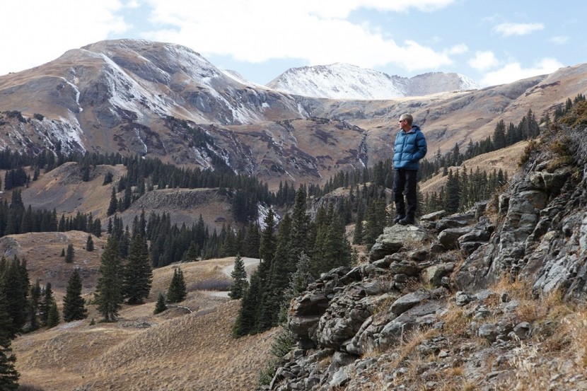 marmot guides down hoody - taking in the views on a hike near the top of red mountain pass in...