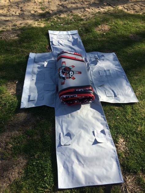 the raven's backpack completely unfolded.