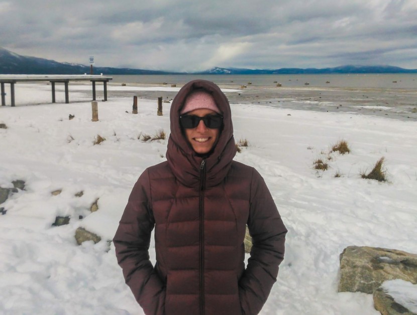patagonia downtown parka - the neck buff turns into a hood. we found it pretty oversized, and...