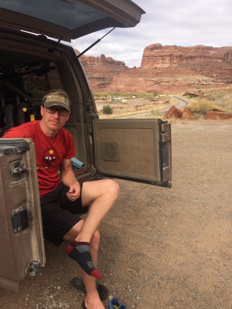 darn tough no show light - getting ready for a run near moab, putting on the no show light. we...
