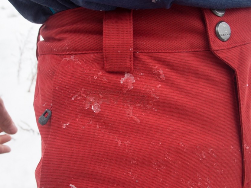 mammut bormio hs pants - in tougher weather, the brushed outer fabric of the bormio catches...