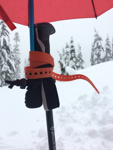 helinox one - the helinox umbrella's handle nests nicely with our trekking poles...