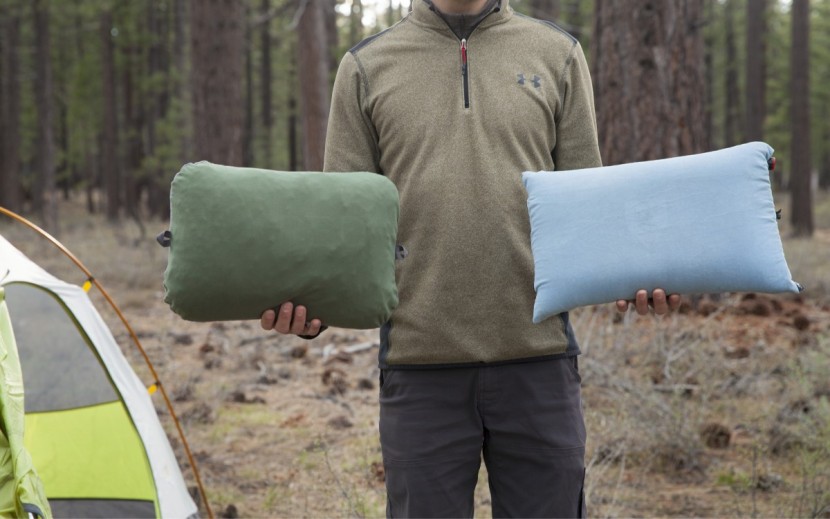 camping pillow - the two hybrid models we reviewed. the rem is on the left in green...