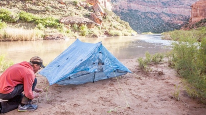 zpacks duplex classic - sand can present a problem if the tension or wind rips the stakes...