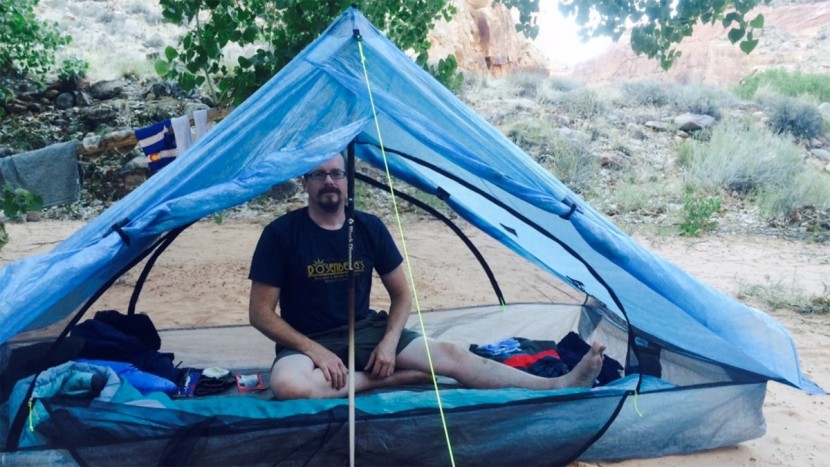 zpacks duplex classic - tom (5'11") is shown sitting up in the center of the tent. the...