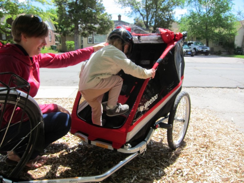 weehoo weego - our passenger tester was able to stomp happily into the weego...