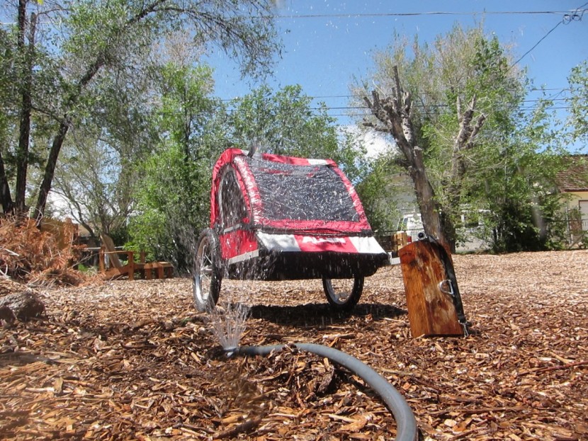 bike trailer - putting the allen sports steel through our rain test, where we...