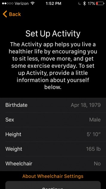 apple nike+ sportwatch - the app set up screen of the main apple watch app.