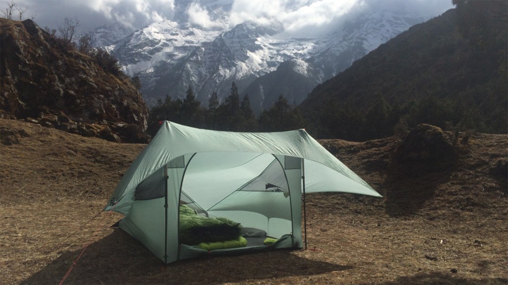 ultralight sleeping bag - a solo campsite up in a side valley of the khumbu, the famous part...