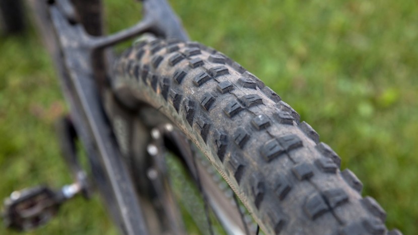 the bontrager xr4 2.4 rear tire was a bit slidy under braking.
