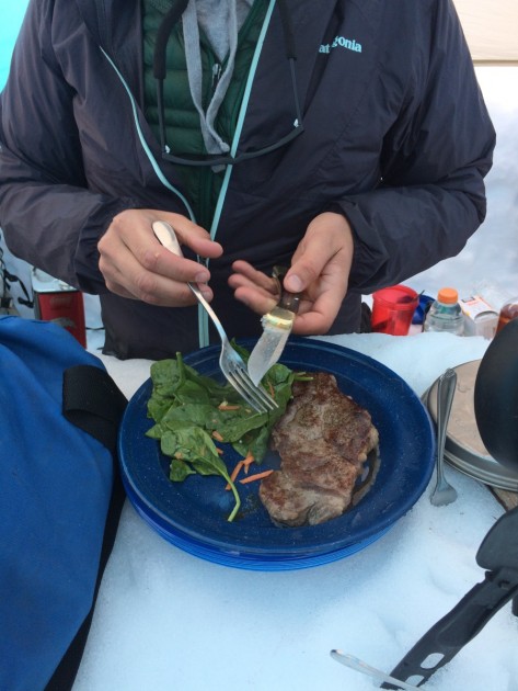 buck 110 folding hunter - backcountry base camp steak dinner, styled further with the buck...