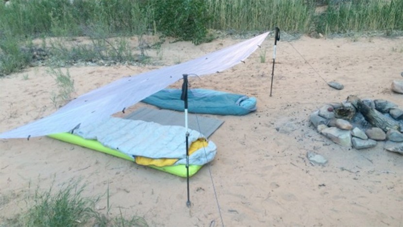 ultralight tent - simply playing around with different tarp setups in the dark canyon...