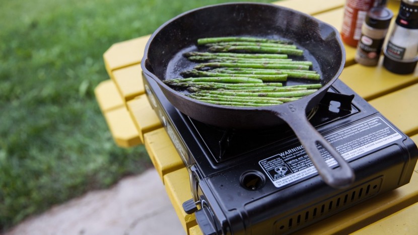 camping stove - if you are okay with preparing one dish at a time or simple one-pot...