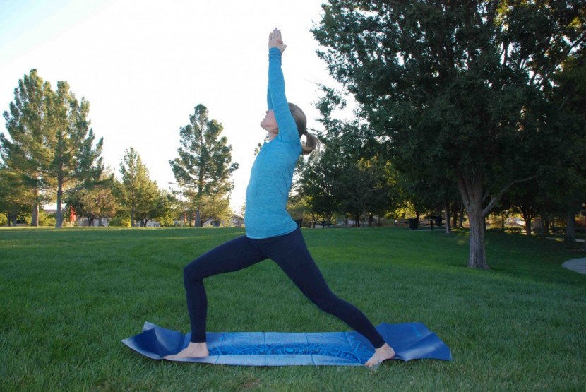 gaiam foldable - practicing in the park on our favorite travel mat. if your practice...