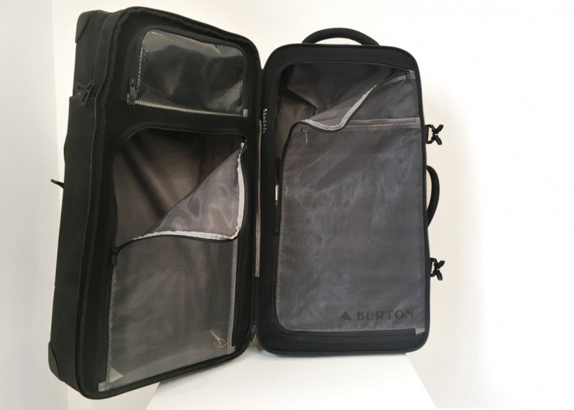 burton wheelie double deck - zipper compartments galore keep everything compartmentalized.