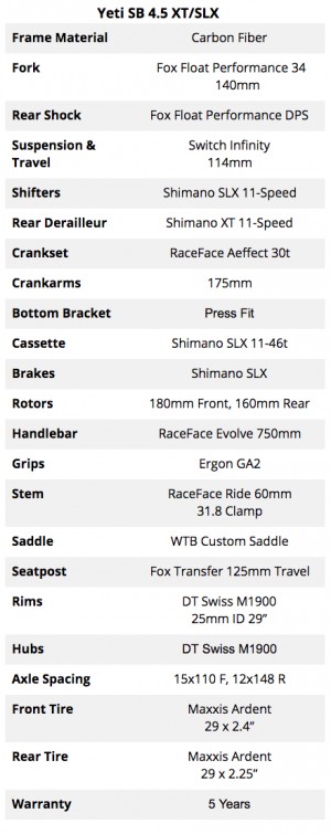 yeti sb4.5 slx/xt 2018