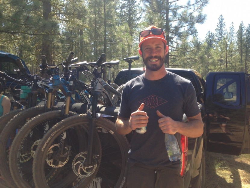a truck full of bikes and double fisting hydration? pat's happy.