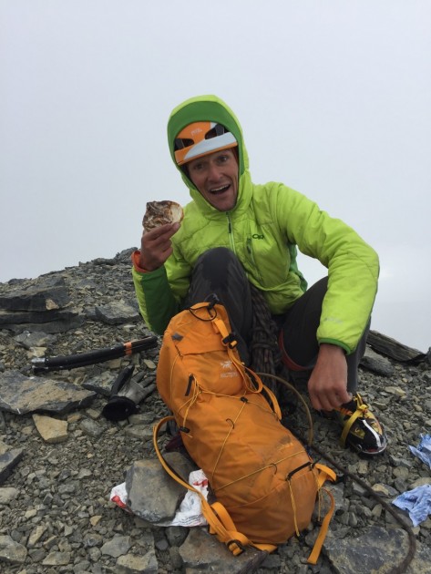 arc'teryx cierzo 18 - the author, excited that there was room enough for a cinnamon roll...