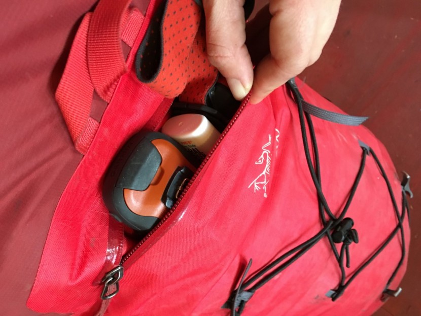 arc'teryx alpha fl 45 - this pocket is well placed and just enough for a few key items: like...