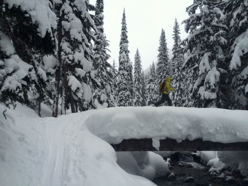 patagonia pluma - crossing the bridge over connaught creek on the way to another epic...
