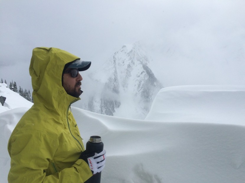 patagonia pluma - taking a break in a wind created feature on a ridge while touring on...