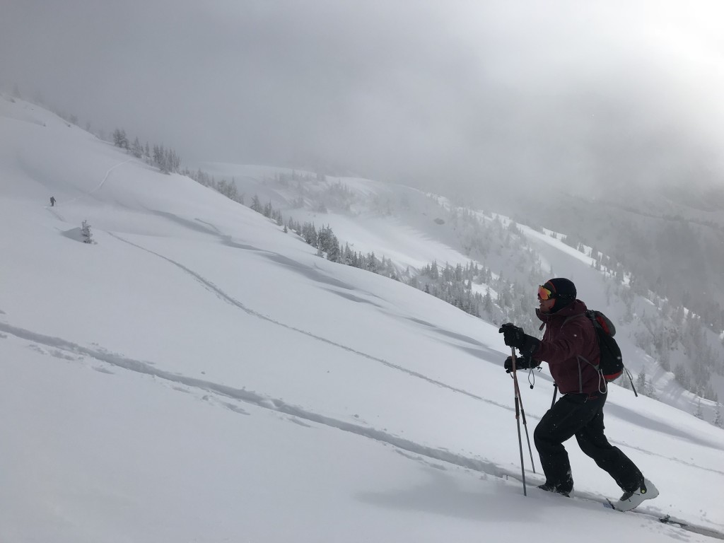 rab firewall - fresh powder on the track and a hint of sun peaking through the...