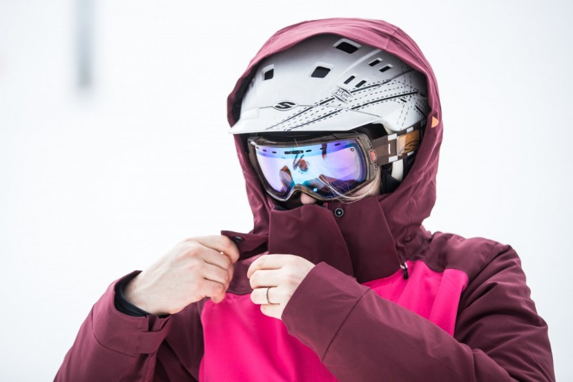 orage nina - the nina's detachable hood fits pretty well over a helmet.