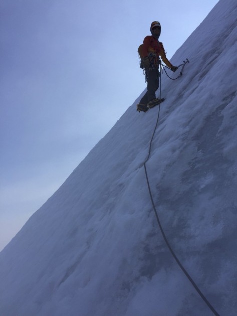 la sportiva trango ice cube - in action on the north face of mount edith cavell, alberta, canada.