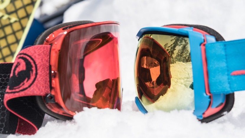 ski goggles - a cylindrical lens on the left; spherical lens on the right.