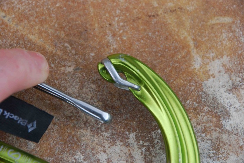 black diamond livewire quickdraw - a close-up view of bd's "hood-wire" technology. the stainless steel...