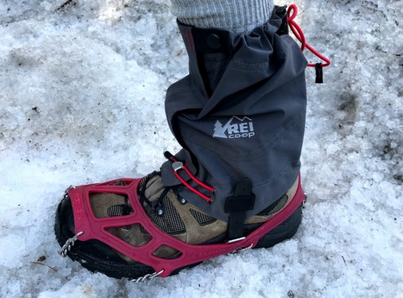 rei co-op alpine 3/4 - these gaiters are right at home on some early spring snowpack.