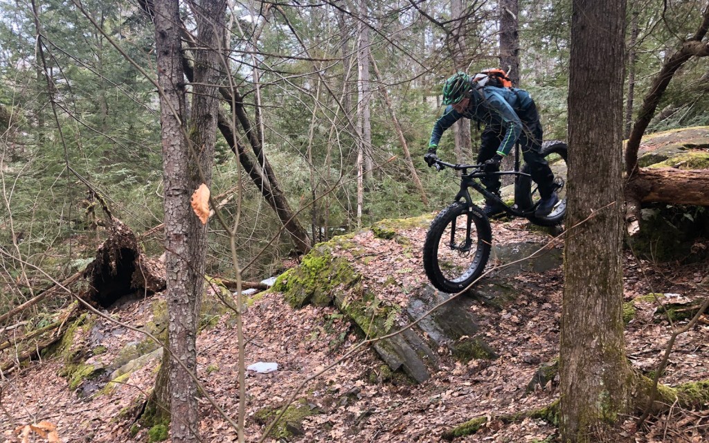 trek farley 5 2018 - fat bikes allow for plenty of grip on greasy rocks and leaves.