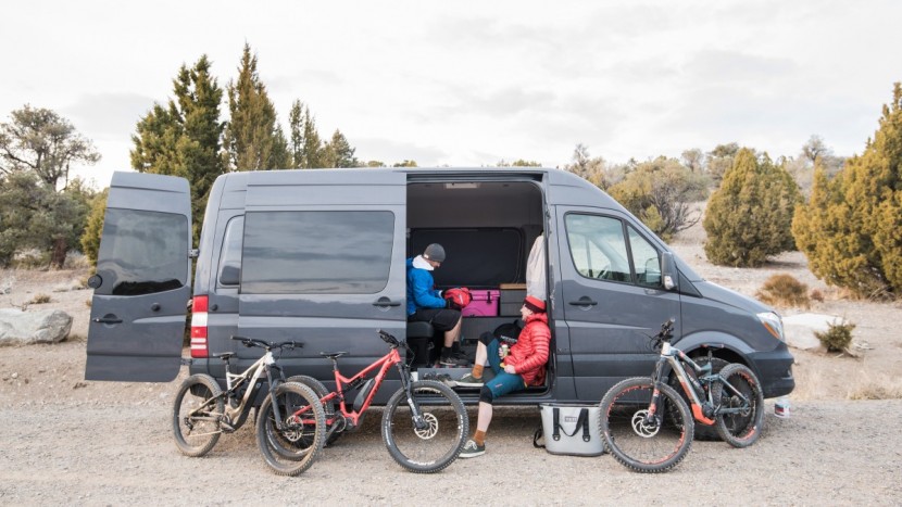 electric mountain bike - prepping for a day of e-bike testing in nevada high desert.