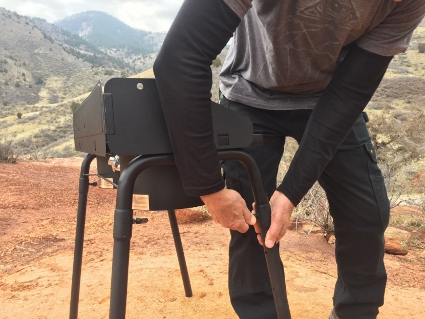 camp chef explorer 2-burner - attaching the legs is as easy as slipping them onto the stove body...