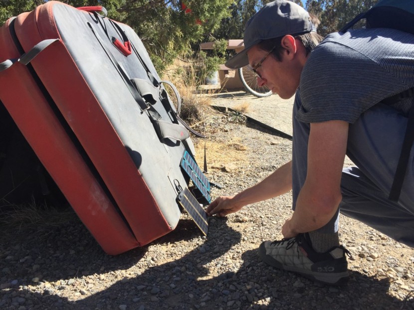 renogy e.flex10 - a crash pad is a great prop for orienting the yolk and renogy panels...