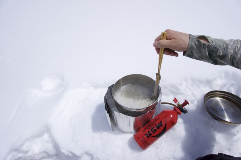 gsi outdoors glacier stainless spork and sticks - the added length keeps fingers far above whatever's cooking.