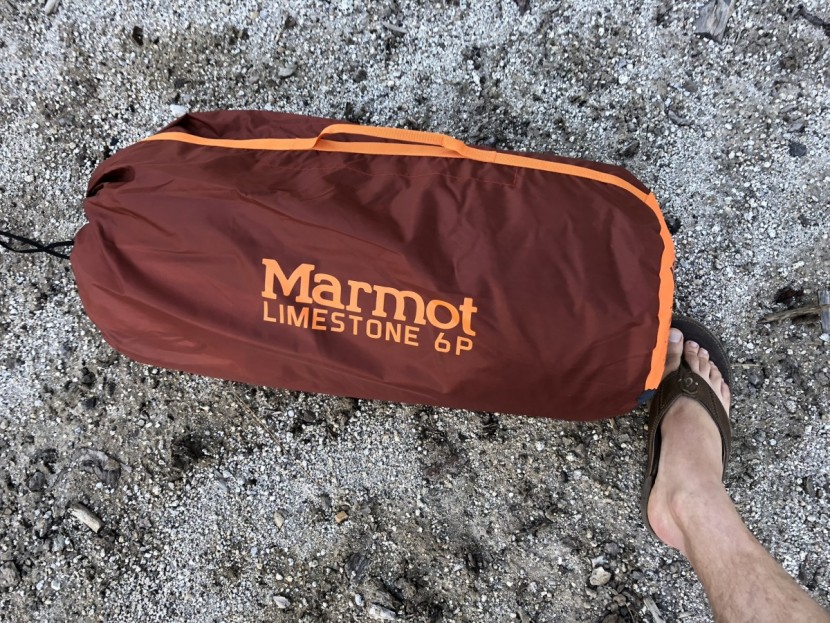 marmot limestone 6 - the limestone's tube-style bag isn't ideal for getting the tent back...