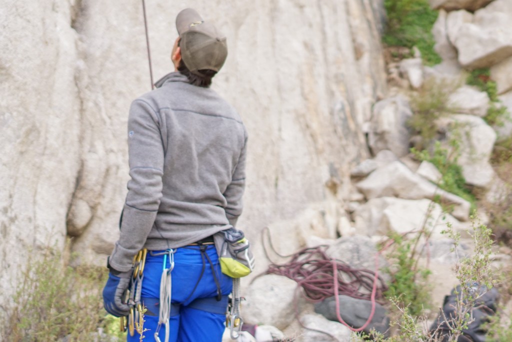 kuhl interceptr - fine for belaying, but our testers got pretty toasty while climbing...