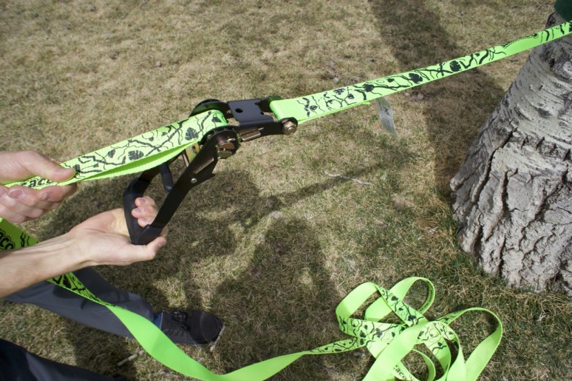 slackline - ratchet tensioning systems are quick and easy to set-up for those...