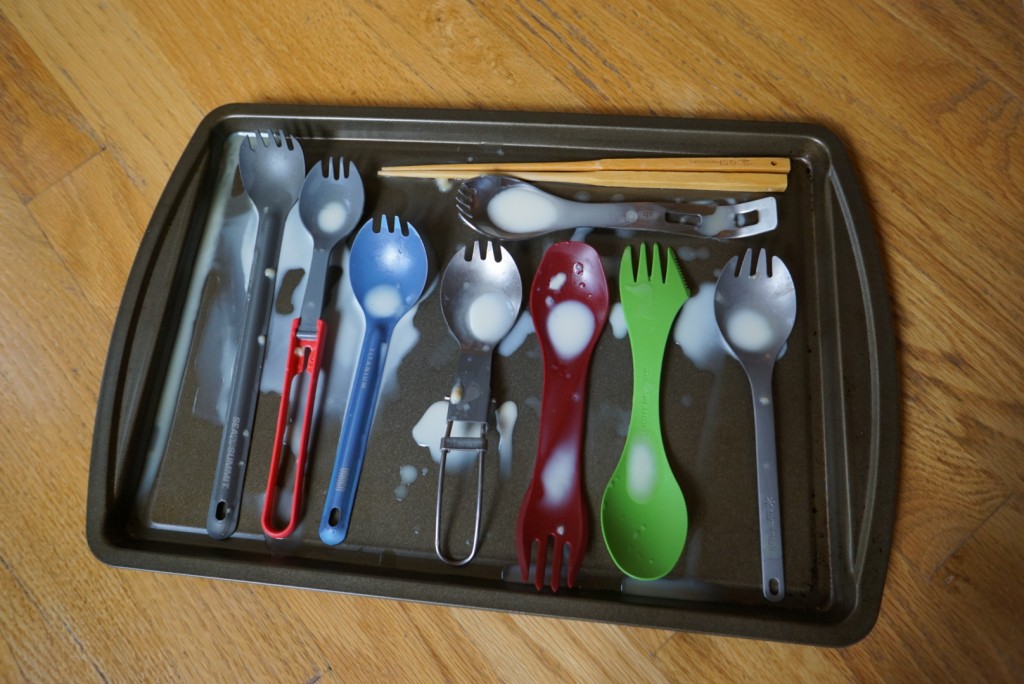 sporks - mac n' cheese sauce drying on the models to test their ability to...