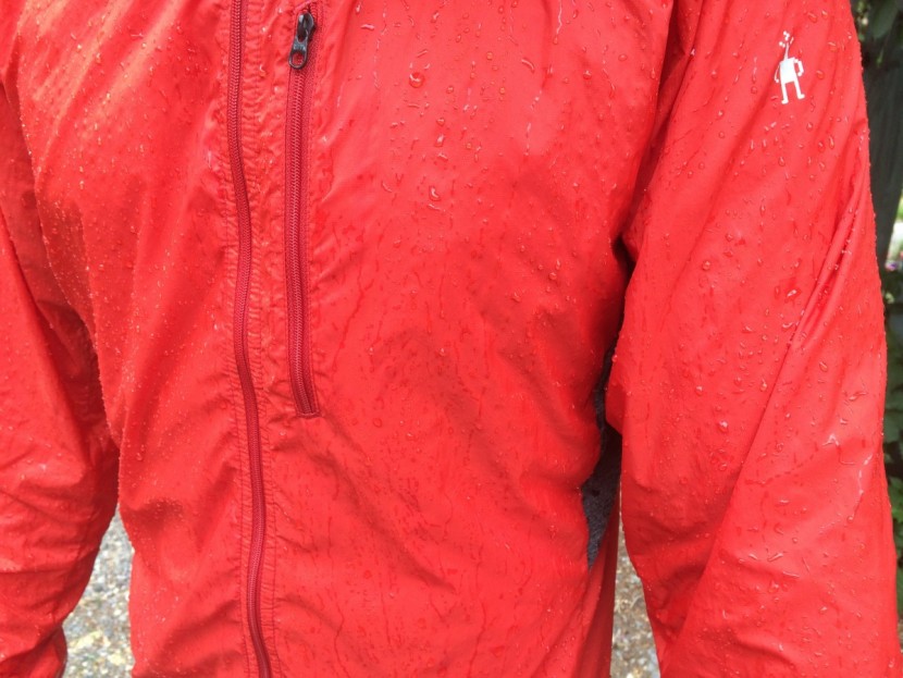 smartwool phd ultra light sport hoody - after a quick spin in the shower, we can see that this jacket's dwr...