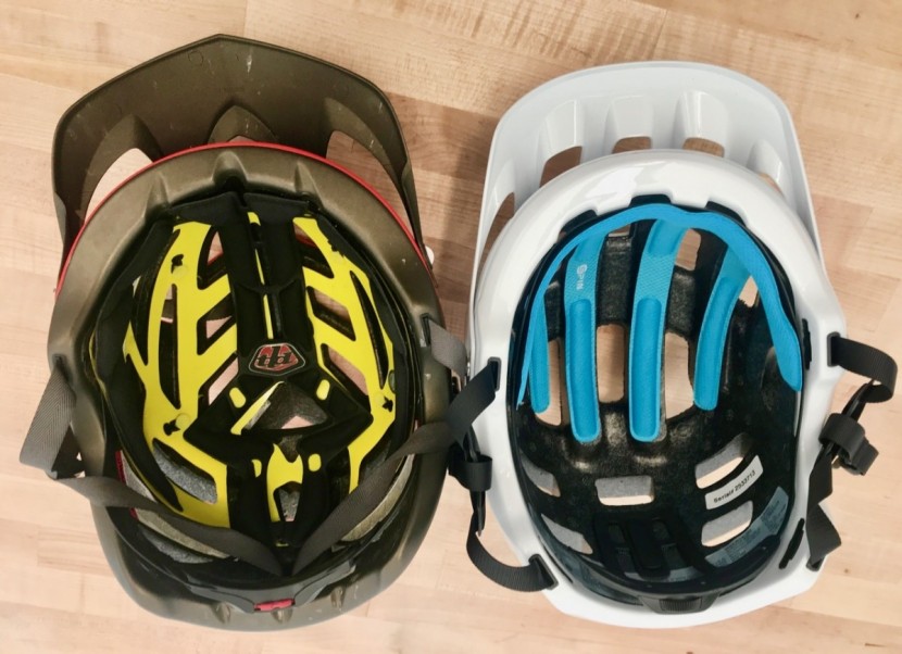 mountain bike helmet - here we show the yellow mips (left) in the troy lee a1 and the blue...