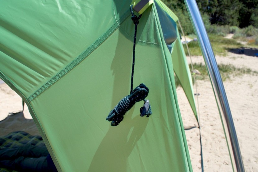 big agnes three forks shelter - guy-lines and stakes protect this shelter on windy beach days, but...