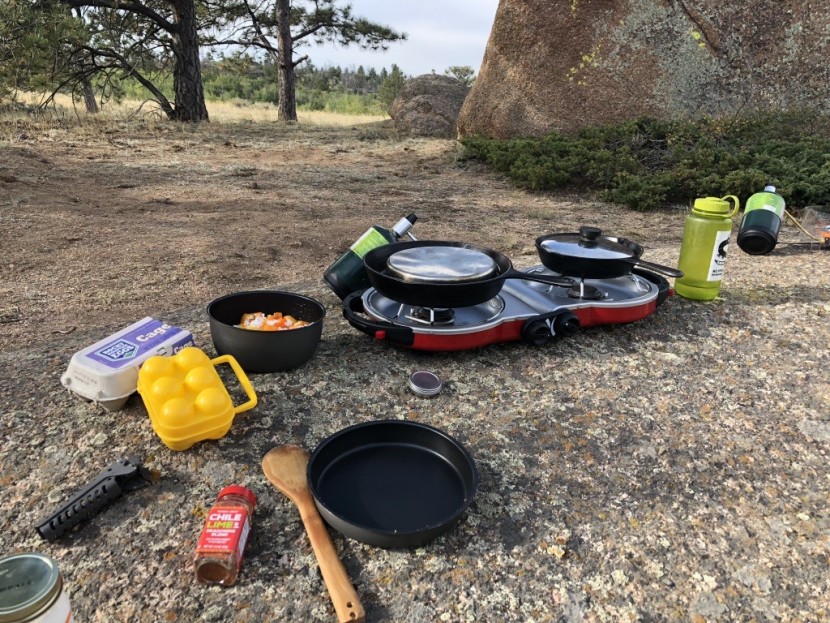coleman fold n go - even covering all our pans on a breezy morning wasn't enough to get...