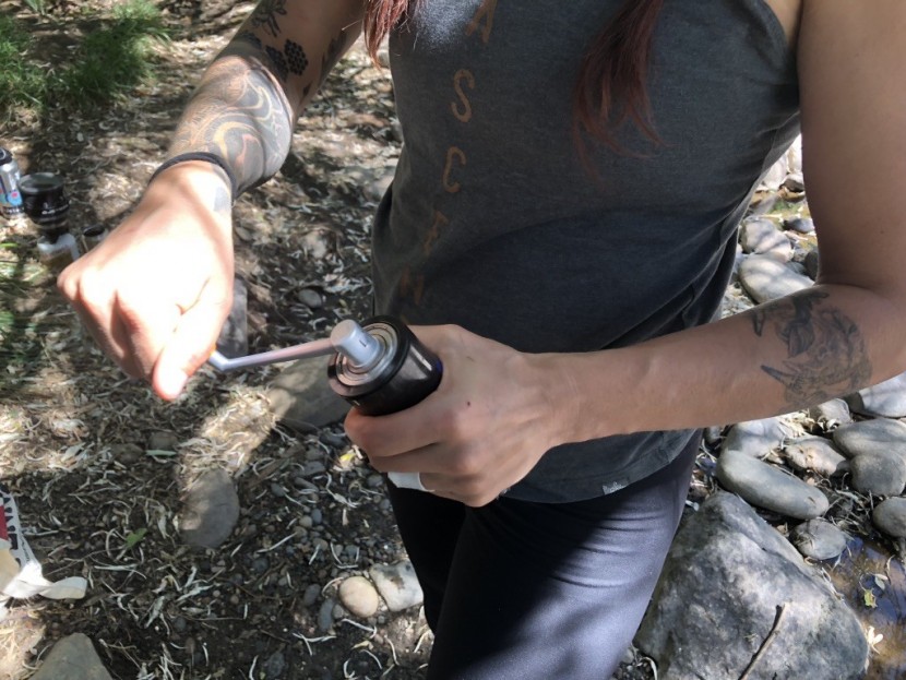 camping coffee - grinding up some beans with the gsi javamill. some folks want to be...